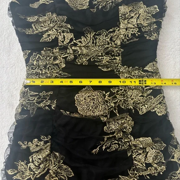 NWT MARCHESA NOTTE Strapless Black/Golden Midi Dress.